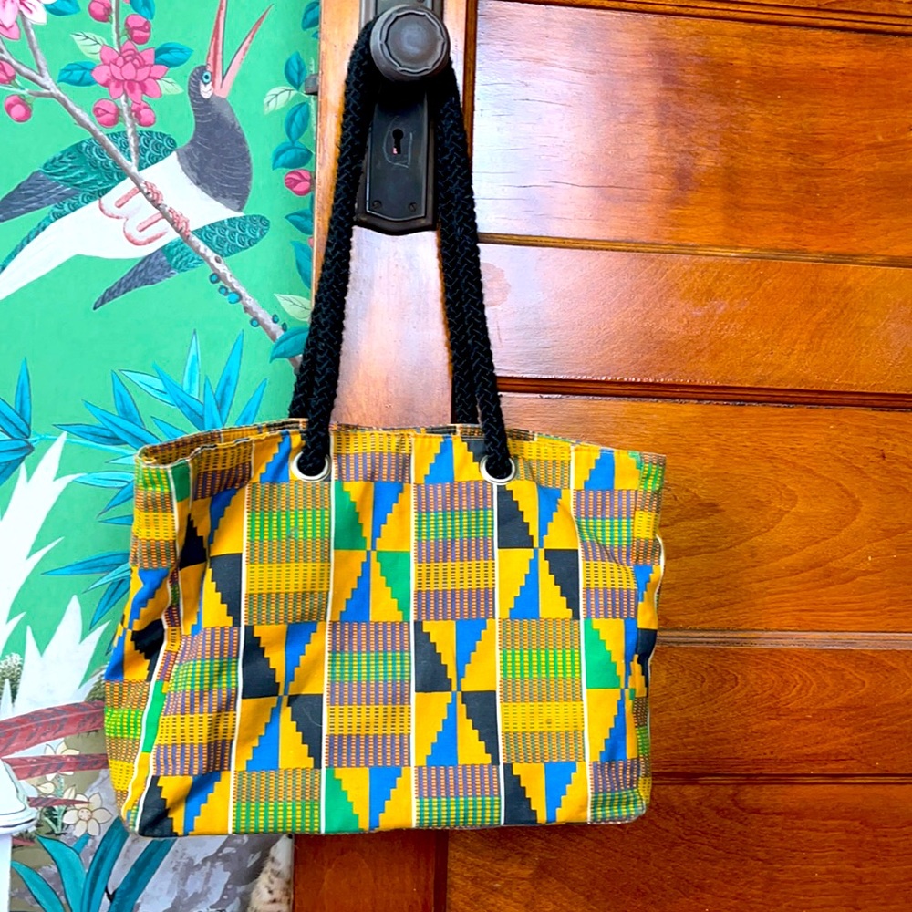 Printed African Kente fabric tote bag (vintage)